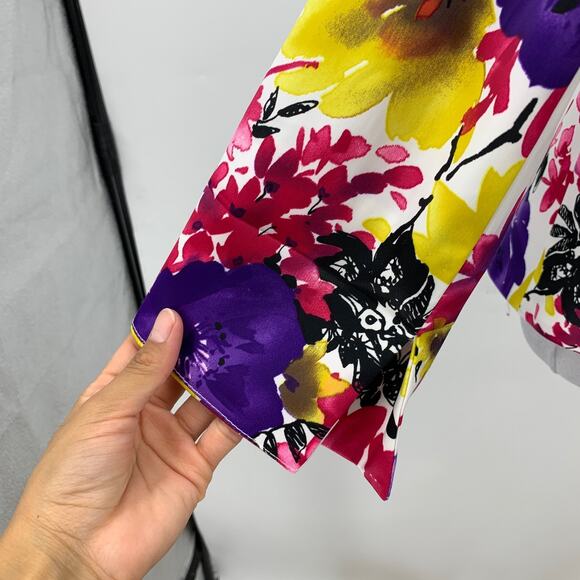 Joseph Ribkoff Jacket Womens 6 Multi Floral Full Zip Satin Cropped Layer Blazer - Picture 6 of 12